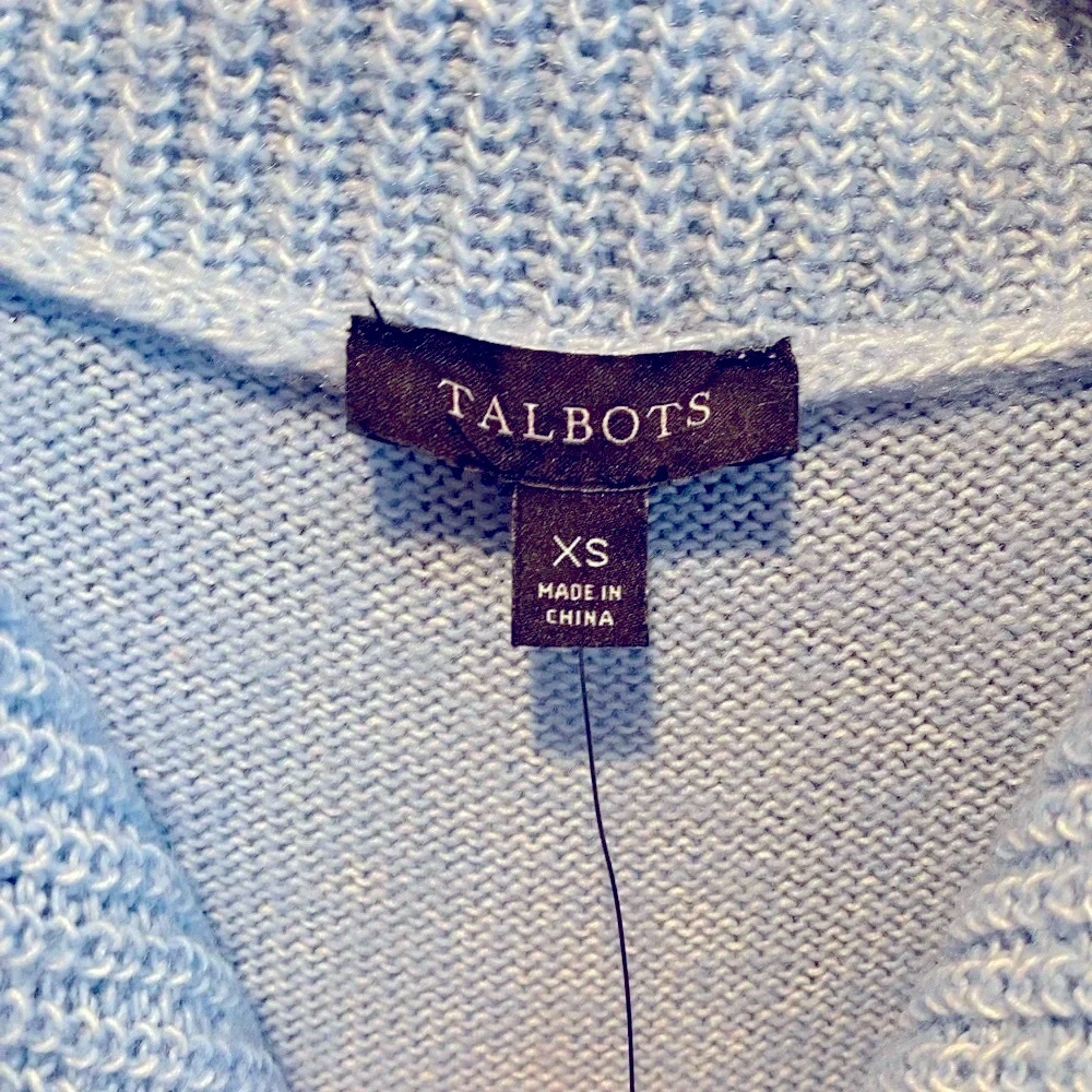 Talbots Breton Button Wide Collar Chunky Pullover Breezy Blue Cotton Women’s XS - Picture 2 of 13